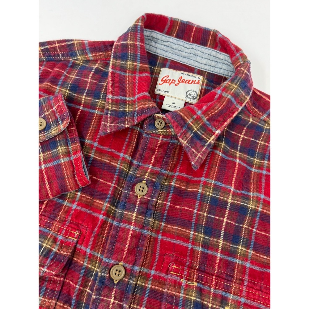 Vintage 90s GAP Jeans 1969 Men's Red Plaid Button Up Flannel Size Medium G4
